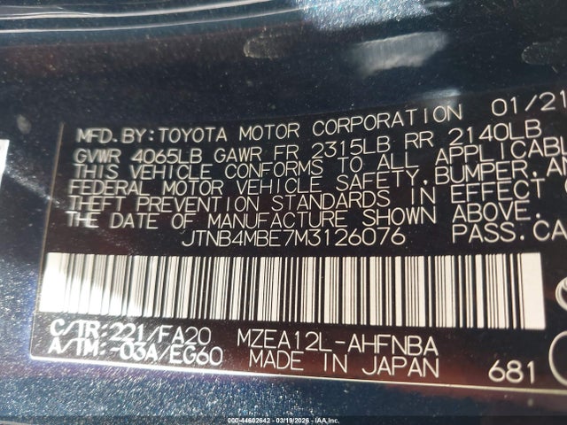 Toyota COROLLA SE 2021 JTNB4MBE7M3126076 Image 9