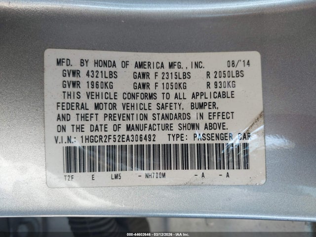 Honda Accord Sport 2014 1HGCR2F52EA306492 Image 9