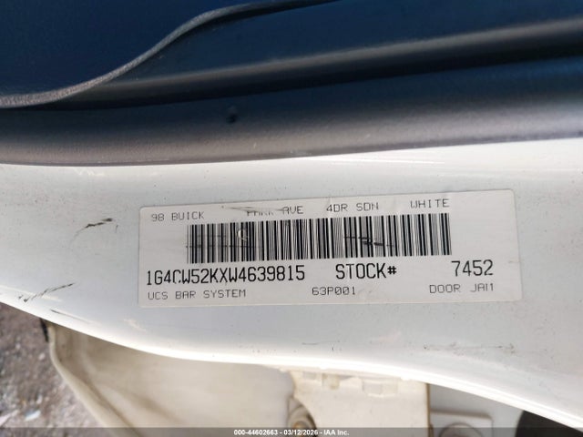 Aukcja sprzedaży 1998 Buick Park Avenue, vin: 1G4CW52KXW4639815, numer aukcji: 44602663