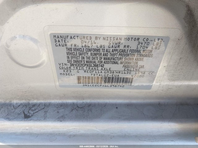 3N1CE2CPXGL398742 Nissan Versa Note Sr