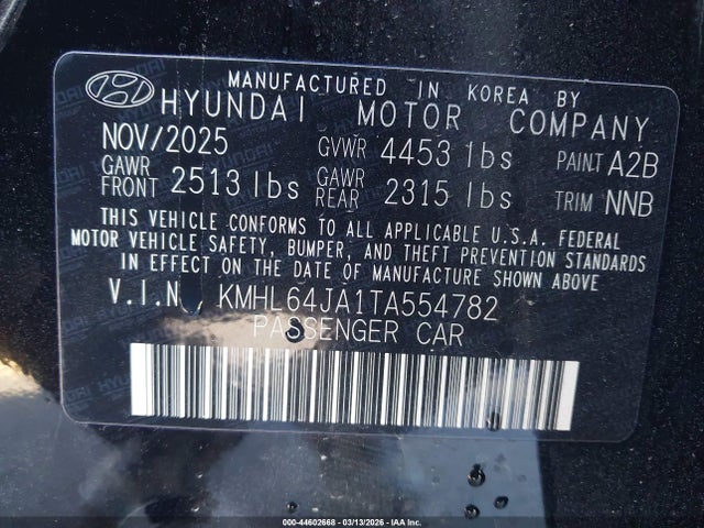 Aukcja sprzedaży 2026 Hyundai Sonata Sel Sport, vin: KMHL64JA1TA554782, numer aukcji: 44602668