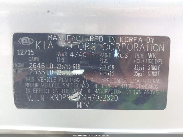 KNDPNCAC4H7032320 KIA Sportage Ex