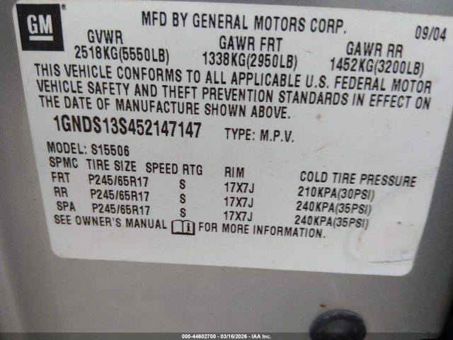 2005 CHEVROLET TRAILBLAZER 1GNDS13S452147147 Photo 8