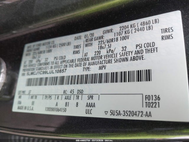 2020 LINCOLN CORSAIR 5LMCJ1C99LUL10857 Photo 8