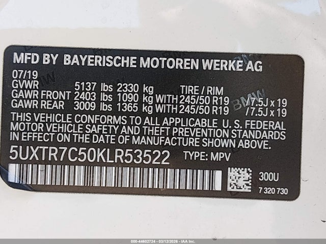 5UXTR7C50KLR53522 BMW X3 Sdrive30i