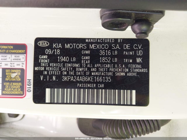 3KPA24AB6KE166135 KIA RIO S