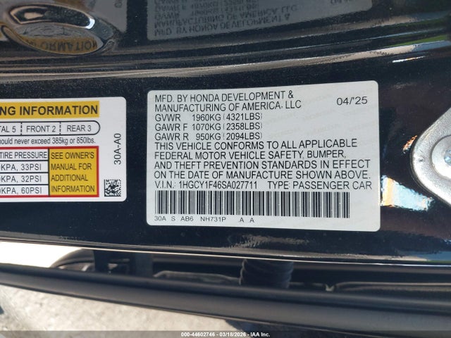 1HGCY1F46SA027711 Honda ACCORD SE