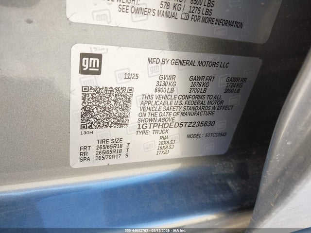 Aukcja sprzedaży 2026 Gmc Sierra 1500 , Short Bed, Slt, Rwd, vin: 1GTPHDED5TZ235830, numer aukcji: 44602762