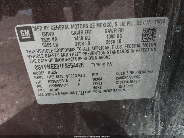 2015 CADILLAC SRX 3GYFNEE31FS554428 Photo 8