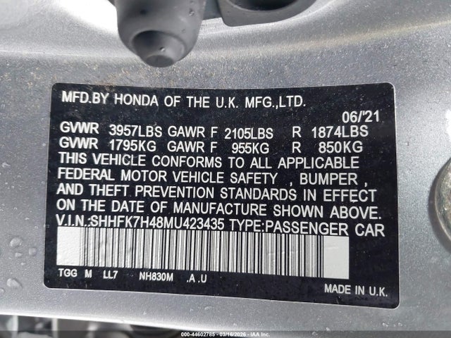 SHHFK7H48MU423435 Honda Civic Sport