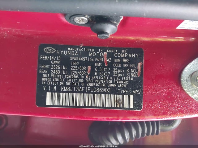KM8JT3AF1FU086903 Hyundai TUCSON GLS