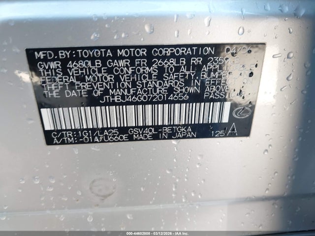 Aukcja sprzedaży 2007 Lexus Es 350, vin: JTHBJ46G072014656, numer aukcji: 44602808