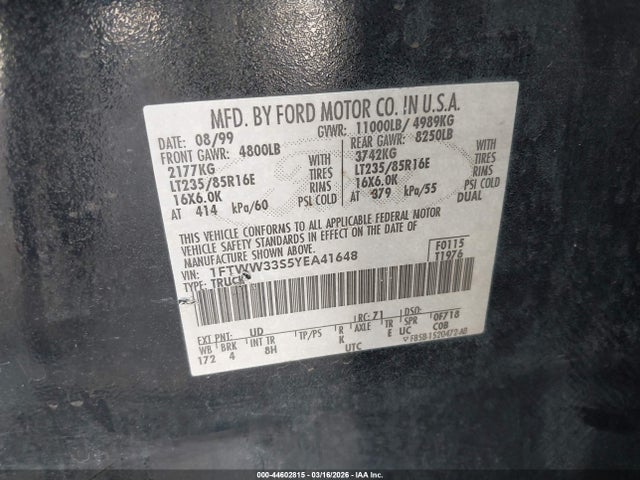 Aukcja sprzedaży 2000 Ford F-350, vin: 1FTWW33S5YEA41648, numer aukcji: 44602815
