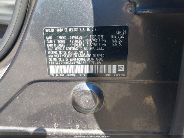 3CZRU6H36MM756149 Honda Hr-v Awd Lx