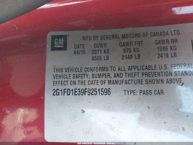 Chevrolet Camaro 1lt 2015 2G1FD1E39F9251596 Image 9