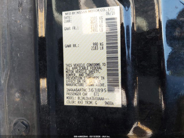 1N4AA6AP7HC363895 Nissan Maxima 3.5 Platinum/3.5 S/3.5 Sl/3.5 Sr/3.5 Sv