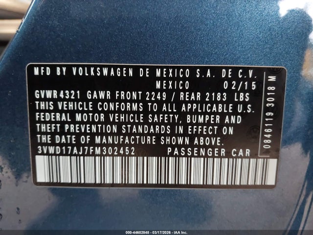 3VWD17AJ7FM302452 Volkswagen Jetta 1.8t Se