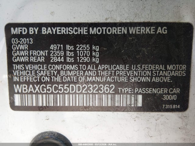 Продажа на аукционе авто 2013 Bmw 528i, vin: WBAXG5C55DD232362, номер лота: 44602850