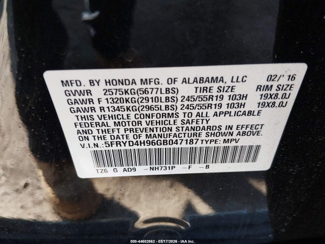 Продажа на аукционе авто 2016 Acura Mdx Advance   Entertainment Packages/advance Package, vin: 5FRYD4H96GB047187, номер лота: 44602862
