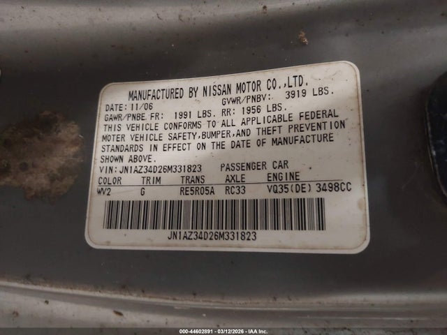 2006 NISSAN 350Z JN1AZ34D26M331823 Photo 8