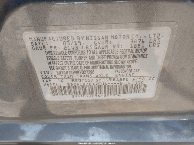 Nissan SENTRA S 2019 3N1AB7AP9KY327396 Image 9