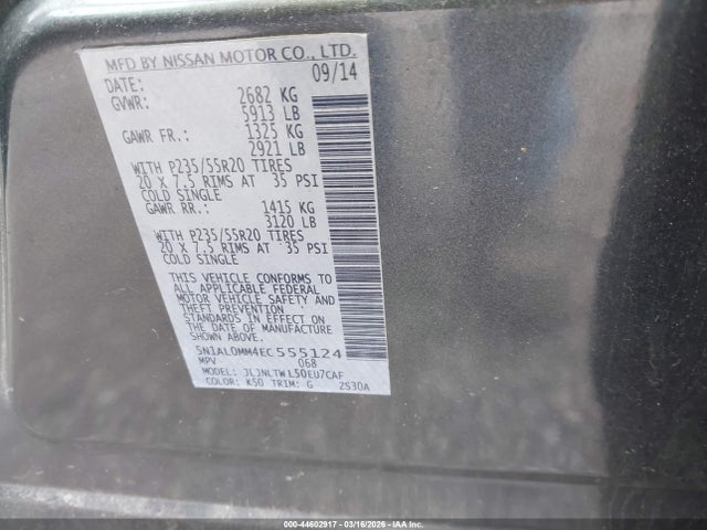 Продаж на аукціоні авто 2014 Infiniti Qx60, vin: 5N1AL0MM4EC555124, номер лоту: 44602917