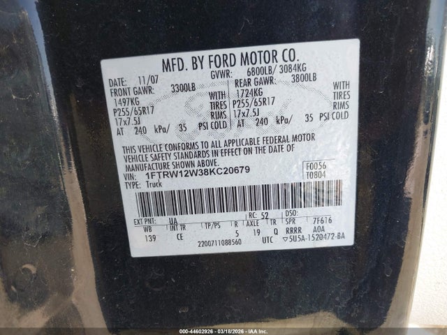 2008 FORD F-150 1FTRW12W38KC20679 Photo 8