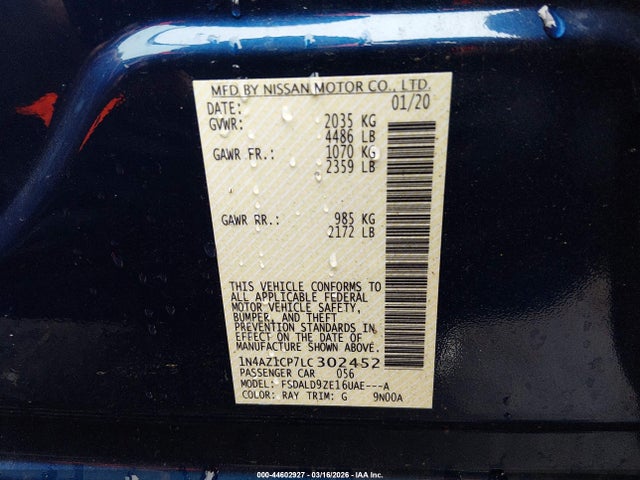 1N4AZ1CP7LC302452 Nissan Leaf Sv 40 Kwh