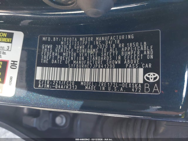 Toyota COROLLA SE 2018 5YFBURHE7JP841290 Image 9