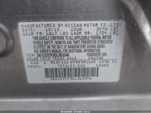 Nissan Versa Note S (sr)/s Plus/sl/sr/sv 2016 3N1CE2CP3GL363346 Image 9