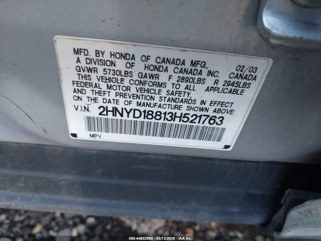44602960 :رقم المزاد ، 2HNYD18813H521763 vin ، 2003 Acura Mdx مزاد بيع