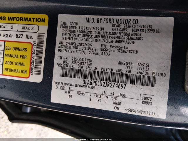 Ford Fusion Hybrid Se 2018 3FA6P0LU2JR274697 Image 9