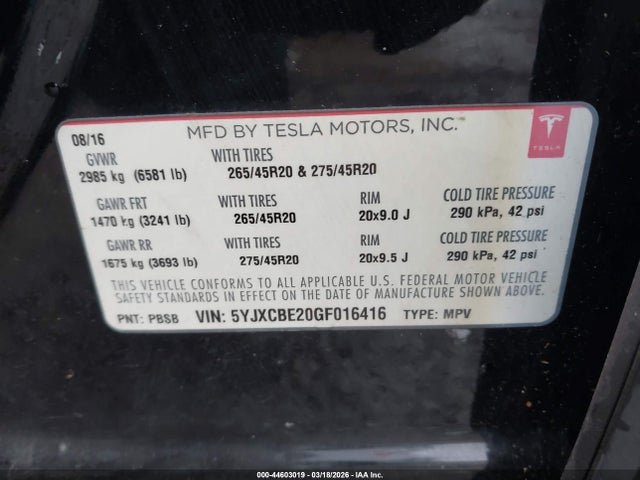2016 TESLA MODEL X 5YJXCBE20GF016416 Photo 8