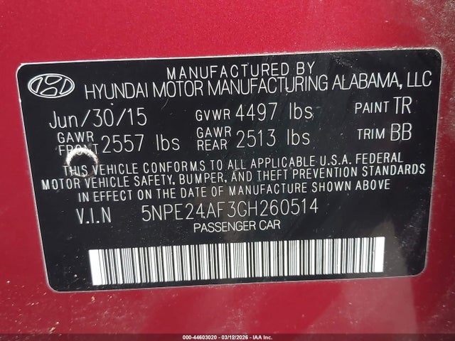 2016 HYUNDAI SONATA 5NPE24AF3GH260514 Photo 8