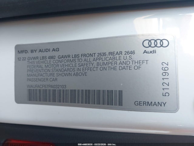 2023 Audi A5 Sportback Premium Plus 45 Tfsi S Line Quattro S Tronic მანქანა იყიდება აუქციონზე, vin: WAUFACF57PA032103, აუქციონის ნომერი: 44603035