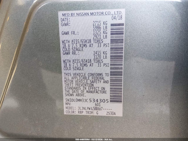 5N1DL0MM3JC534305 Infiniti QX60