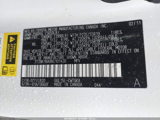Aukcja sprzedaży 2011 Lexus Rx 350, vin: 2T2BK1BA9BC101430, numer aukcji: 44603070