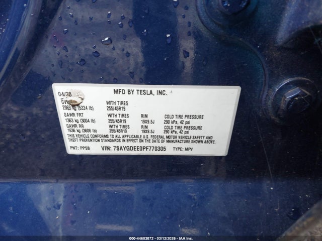 Auction sale of the 2023 Tesla Model Y Awd/long Range Dual Motor All-wheel Drive, vin: 7SAYGDEE0PF770305, lot number: 44603072