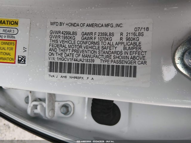 1HGCV1F44JA218339 Honda ACCORD EX