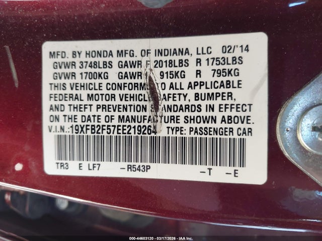 Honda Civic Lx 2014 19XFB2F57EE219264 Image 9