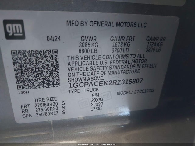 Продаж на аукціоні авто 2024 Chevrolet Silverado 1500 2wd  Standard Bed Lt, vin: 1GCPACEK2RZ316807, номер лоту: 44603134