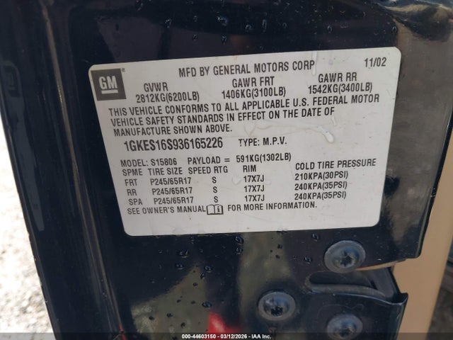 Продажа на аукционе авто 2003 Gmc Envoy Xl Sle, vin: 1GKES16S936165226, номер лота: 44603150