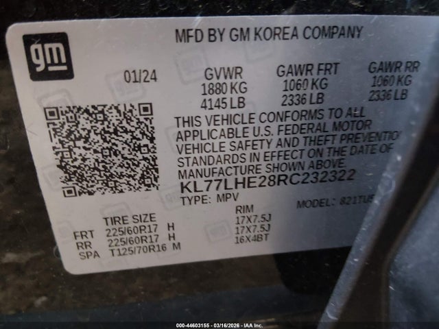 KL77LHE28RC232322 Chevrolet Trax Fwd Lt