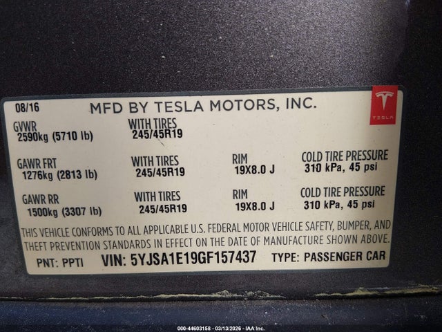 2016 TESLA MODEL S 5YJSA1E19GF157437 Photo 8