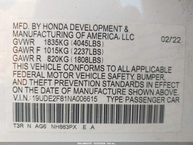 2022 Acura Ilx Premium   A-spec Packages/technology   A-spec Packages მანქანა იყიდება აუქციონზე, vin: 19UDE2F81NA006615, აუქციონის ნომერი: 44603167
