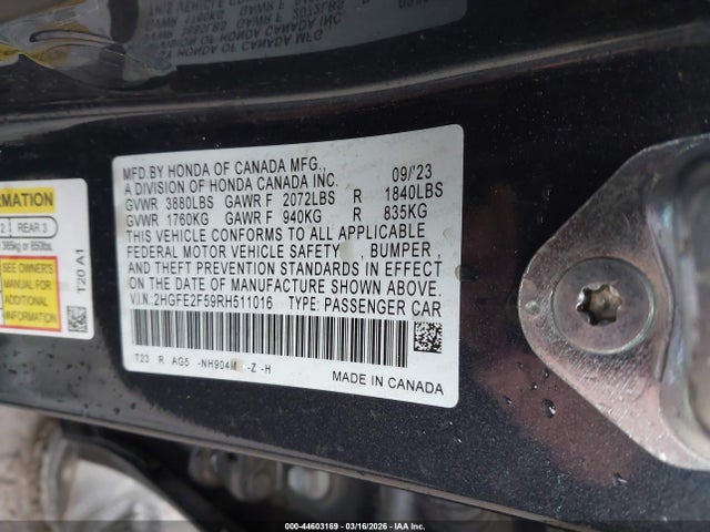 2HGFE2F59RH511016 Honda Civic Sport