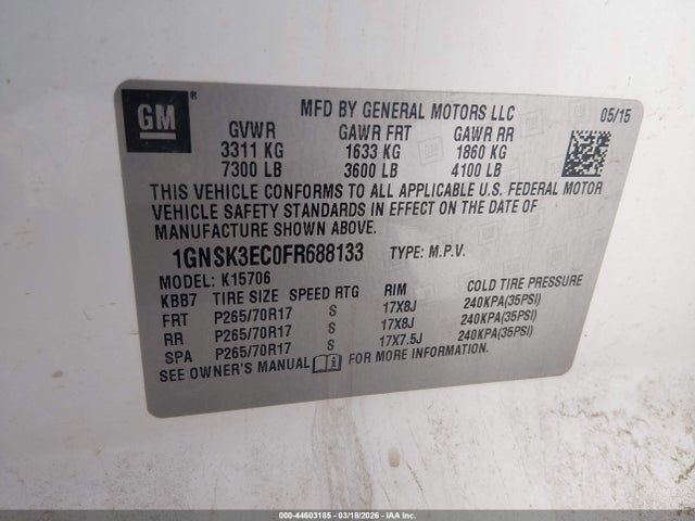 2015 CHEVROLET TAHOE 1GNSK3EC0FR688133 Photo 8