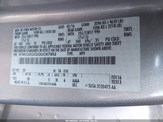 Ford ESCAPE SE 2016 1FMCU0GX2GUC67952 Image 9