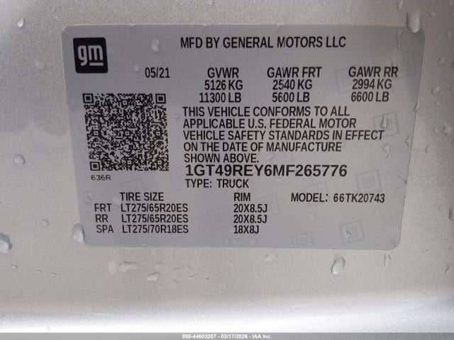 Продаж на аукціоні авто 2021 Gmc Sierra 2500hd 4wd  Standard Bed Denali, vin: 1GT49REY6MF265776, номер лоту: 44603207