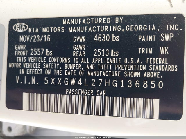 5XXGW4L27HG136850 KIA Optima Sx Turbo